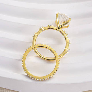 4.00CT Oval Cut Diamond Distance Pave Engagement Ring Set