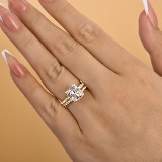 3.00CT Cushion Cut Diamond Hidden Halo Pave Engagement Ring Set