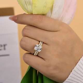 3.00CT Cushion Cut Diamond Hidden Halo Pave Engagement Ring Set
