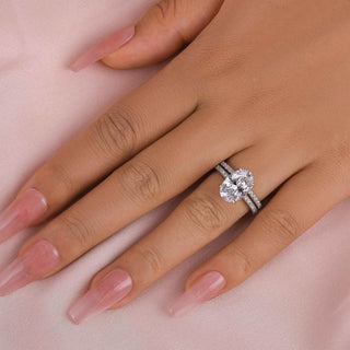 6.00ct Oval Cut Diamond Hidden Halo Pave Engagement Ring Set