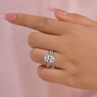 6.00ct Oval Cut Diamond Hidden Halo Pave Engagement Ring Set