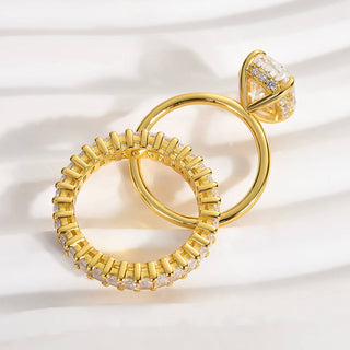 4.00CT Oval Cut Diamond Hidden Halo Engagement Ring Set