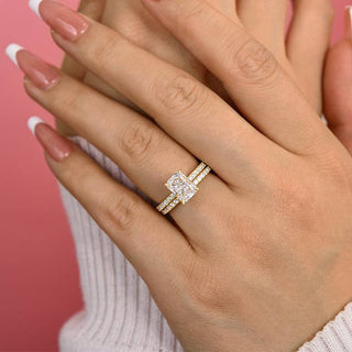 5.00CT Radiant Cut Diamond Hidden Halo Pave Engagement Ring Set