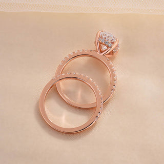 4.00CT Elongated Oval Cut Hidden Halo Pave Engagement Ring Set