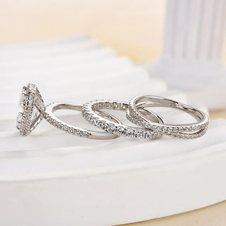 3.00CT Round Cut Halo Pave Engagement Ring Set