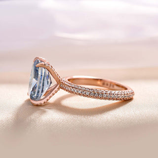 3.00CT Elongated Cushion Cut Diamond Hidden Halo Three Side Pave Engagement Ring