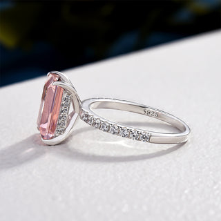 3.00CT Light Pink Emerald Cut Hidden Halo Pave Engagement Ring