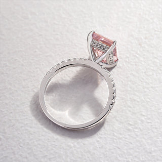 3.00CT Light Pink Emerald Cut Hidden Halo Pave Engagement Ring
