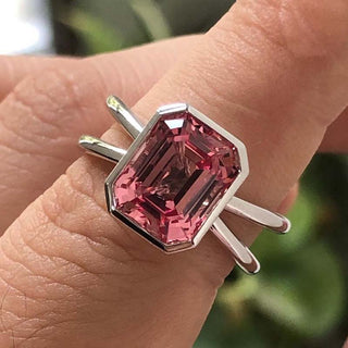 5.00CT Light Rad Emerald Cut Bezel Croess Solitaire Engagement Ring