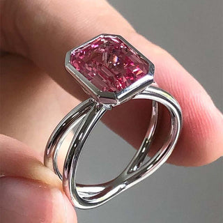5.00CT Light Rad Emerald Cut Bezel Croess Solitaire Engagement Ring
