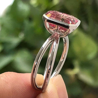 5.00CT Light Rad Emerald Cut Bezel Croess Solitaire Engagement Ring