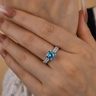 2.50CT Firozi Round Cut Diamond Pave Engagement Ring