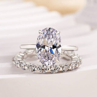 5.00CT Oval Cut Diamond Hidden Halo Engagement Ring Set