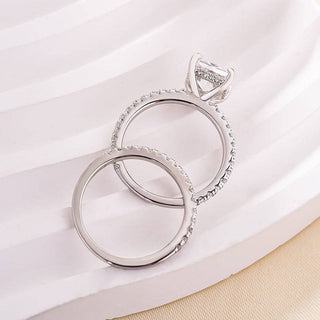 4.00CT Princess Cut Diamond Hidden Halo Pave Engagement Ring Set