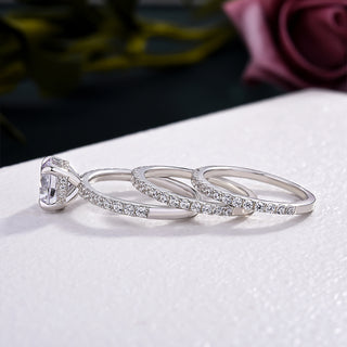 3.00ct Round Cut Diamond Hidden Halo Pave Engagement Ring Set