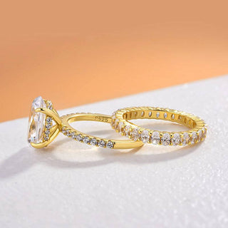 4.00CT Oval Cut Diamond Hidden Halo Pave Engagement Ring Set