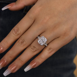 7.00ct Elongated Cushion Diamond Split Shank Hidden Halo Engagement Ring