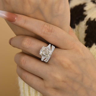 6.00CT Elongated Cushion Cut Diamond Pave Engagement Ring Set