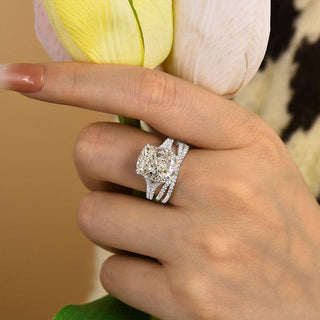 6.00CT Elongated Cushion Cut Diamond Pave Engagement Ring Set