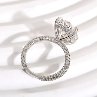 8.00ct Oval Cut Diamond Hidden Halo Three Side Pave Engagement Ring