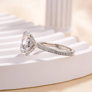 4.00CT Oval Cut Diamond Hidden Halo Three Side Pave Engagement Ring