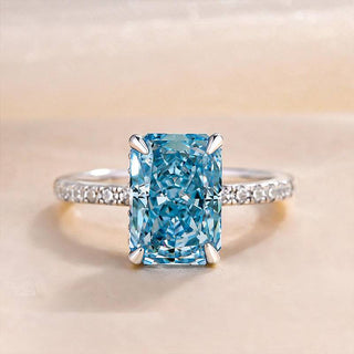 3.50ct Sky Blue Radiant Cut Diamond Hidden Halo Pave Engagement Ring