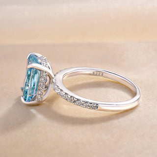3.50ct Sky Blue Radiant Cut Diamond Hidden Halo Pave Engagement Ring