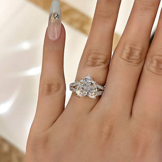 5.00CT Heart Shape Diamond Split Shank Side Pave Engagement Ring