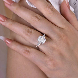 4.50CT Elongated Cushion Cut Three Stone Engagement Ring