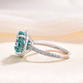 5.00CT Green Cushion Cut Halo Pave Engagement Ring