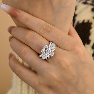 4.00ct Asscher Cut Diamondf Pave Antique Engagement Ring Set