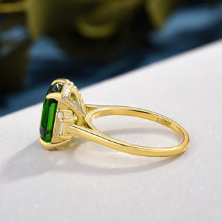 4.00CT Green Emerald Cut Diamond Three Stone Hidden Halo Engagement Ring