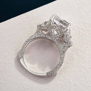 8.00ct elongated Cushion Cut Hidden Halo Three Side Pave Antique Engagement Ring