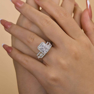 3.00CT Radiant Cut Diamond Halo Engagement Ring Set