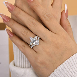 4.00CT Pear Cut Diamond Three Stone Engagement Ring Set