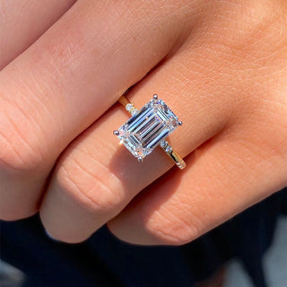 6.00ct Emerald Cut Diamond Hidden Halo Distance Pave Engagement Ring