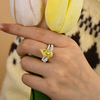 6.00CT Yellow Pear Cut Diamond Pave Engagement Ring Set
