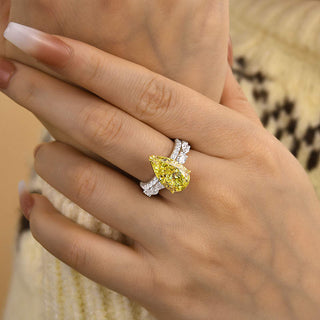 6.00CT Yellow Pear Cut Diamond Pave Engagement Ring Set