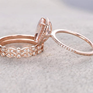 4.00CT Cushion Cut Diamond Halo Pave Engagement Ring Set