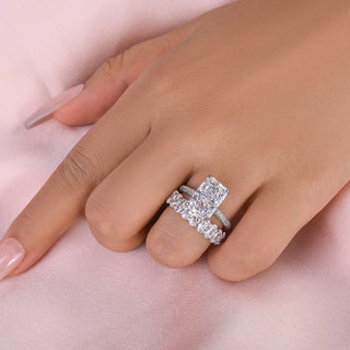 5.00CT Elongated Radiant Cut Diamond Hidden Halo Pave Engagement Ring Set