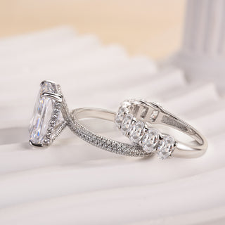 5.00CT Elongated Radiant Cut Diamond Hidden Halo Pave Engagement Ring Set