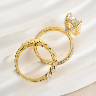 8.00CT Elongated Radiant Cut Diamond Hidden Halo Three Side Engagement Ring Set