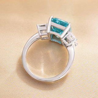 6.50CT Sky Blue Emerald Cut Diamond Three Stone Engagement Ring