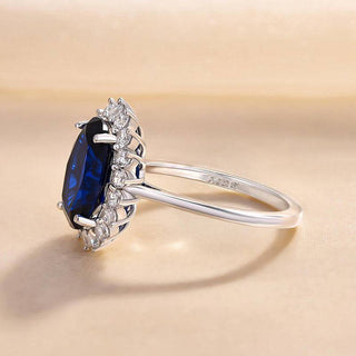 4.00CT Blue Oval Cut Diamond Halo Engagement Ring