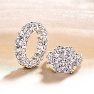 5.00ct Radiant Cut Diamond Three Stone Engagement Ring Set