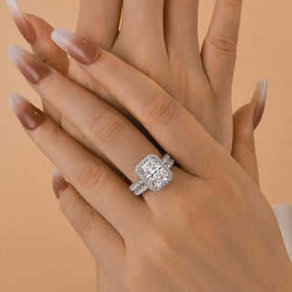 5.000CT Radiant Cut Diamond Hidden Halo Three Side Pave Engagement Ring Set