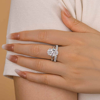 4.00ct Oval Cut Diamond Hidden Halo Engagement Ring Set