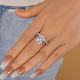 4.00ct Oval Cut Diamond Hidden Halo Engagement Ring Set