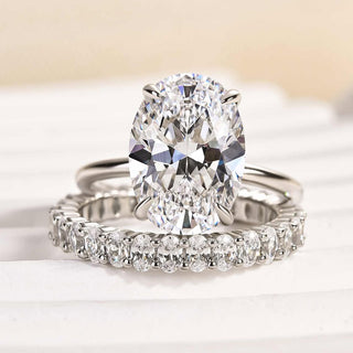 4.00ct Oval Cut Diamond Hidden Halo Engagement Ring Set