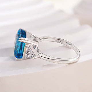 3.00CT Blue Squire Radiant Cut Three Stone Engagement Ring